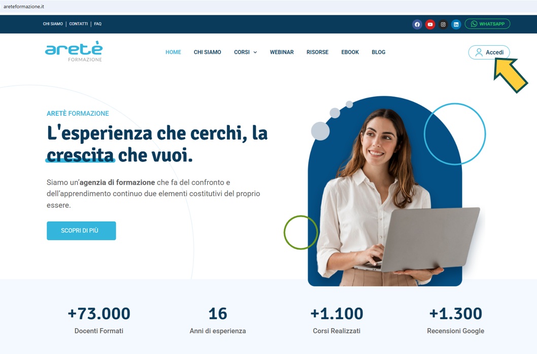 Pulsante Accedi su areteformazione.it