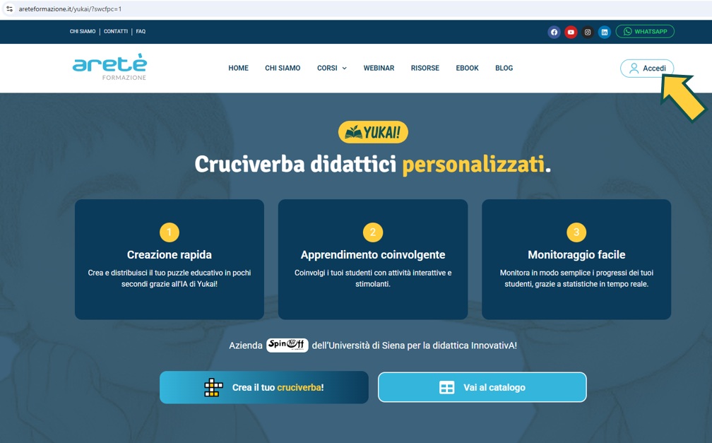 Pulsante Accedi su areteformazione.it/yukai