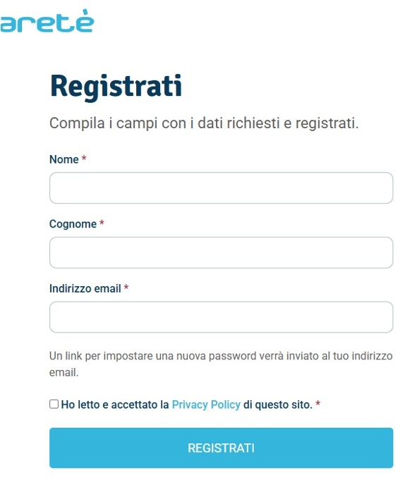 Form di registrazione Aretè