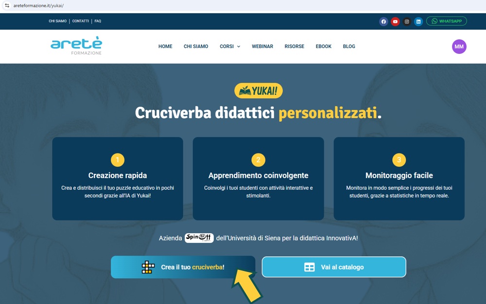 Pagina Yukai su Aretè - bottone Crea il tuo cruciverba