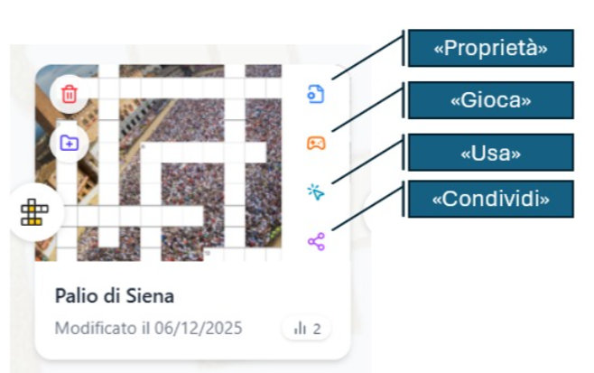 Dettaglio interazione con la card di un cruciverba
